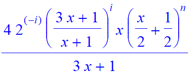 4*2^(-i)*((3*x+1)/(x+1))^i/(3*x+1)*x*(1/2*x+1/2)^n