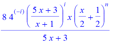 8*4^(-i)*((5*x+3)/(x+1))^i/(5*x+3)*x*(1/2*x+1/2)^n
